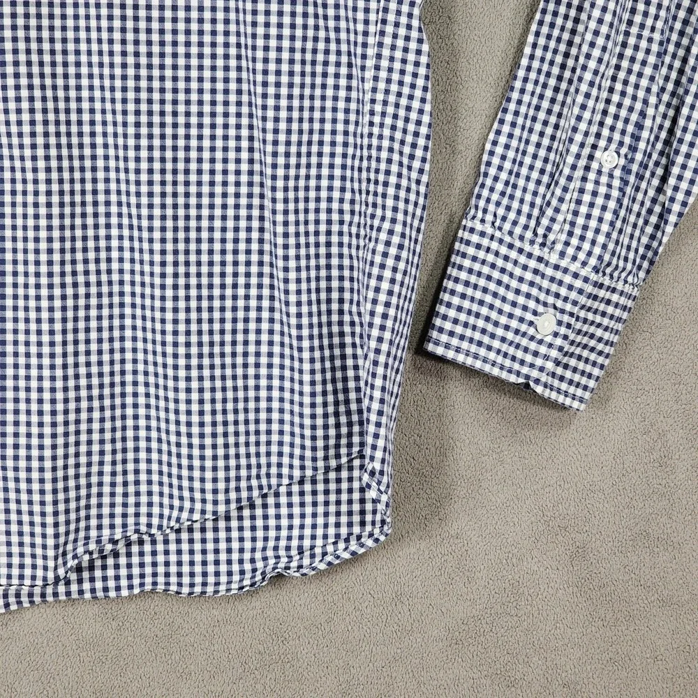J Crew Men XLT Button Down Shirt Flex Oxford Blue‎ White Plaid 46x30 Long Sleeve